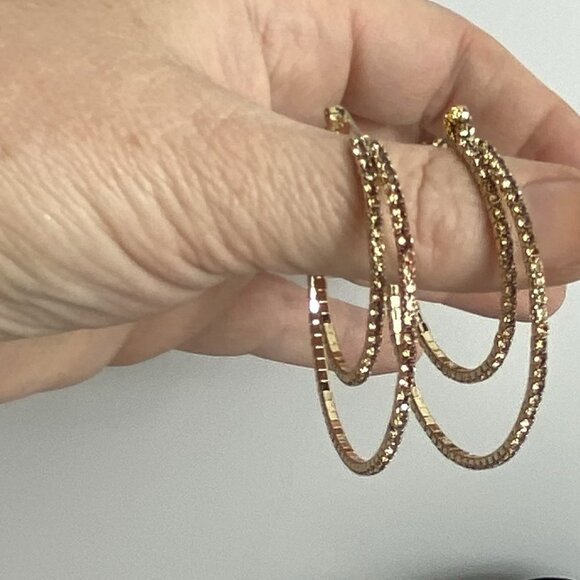 R.J. Graziano "Double Dazzle" Crystal Hoop Earrings 2-piece Set Multi Champagne - Picture 4 of 6